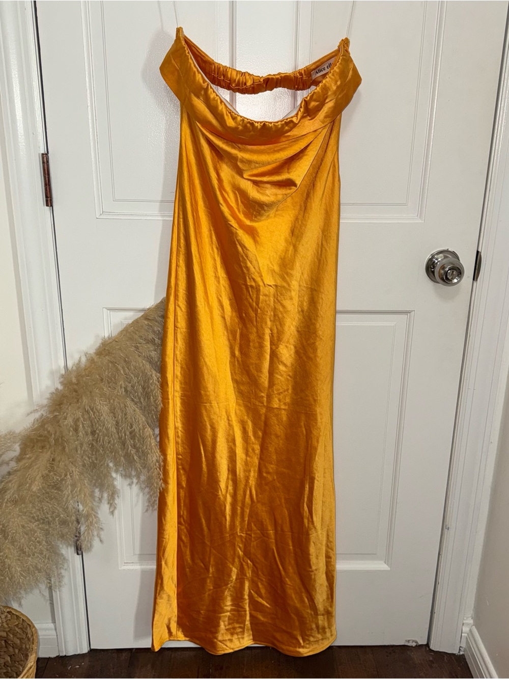 Orange Golden Satin Cowl Neck Slip Dress